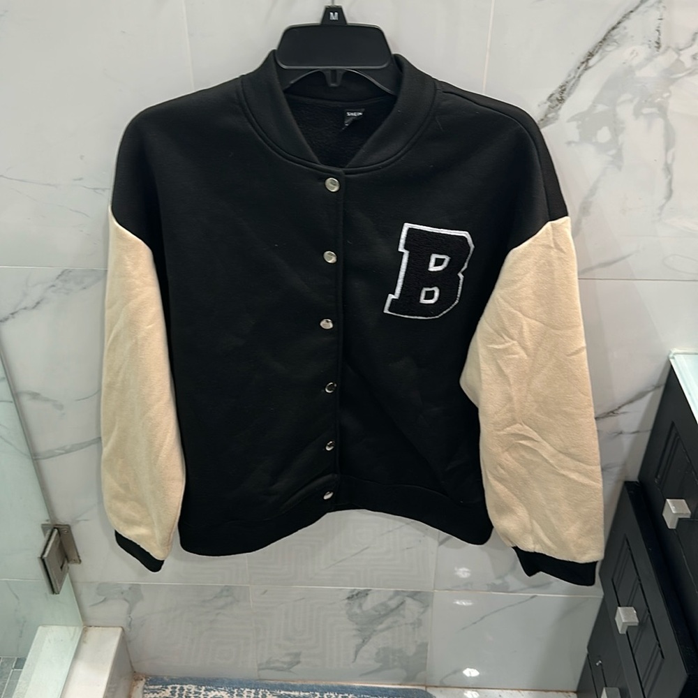 Shein Varsity Jacket Preowned Size L Black and Cream